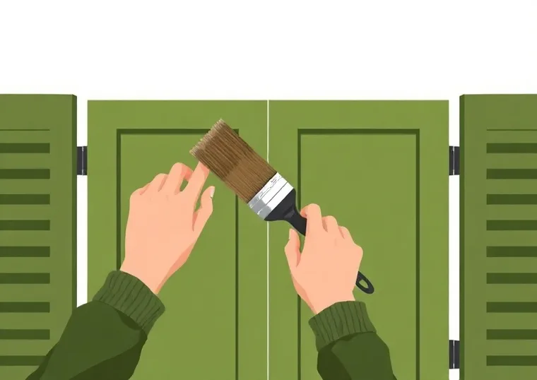 Mise en peinture au pinceau de volets et d'encadrements en bois