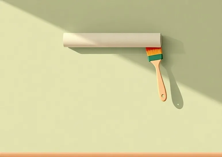 Pose de papier peint, rouleau et brosse à maroufler
